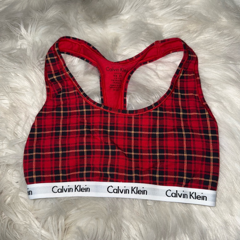 Calvin Klein Red and Black Plaid Bra
